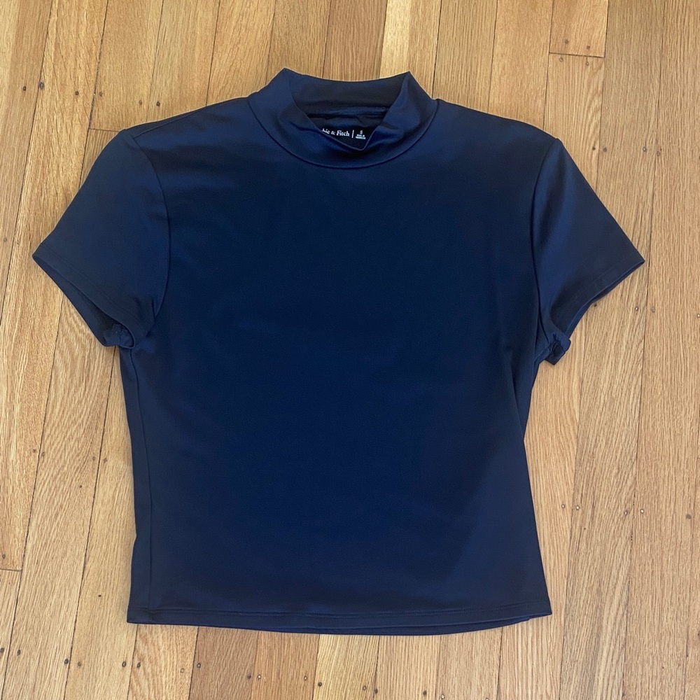 New without tags Abercrombie & Fitch black slick Short Sleeve mock neck